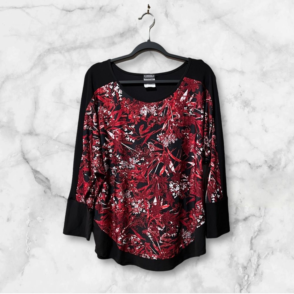 Clientele Vintage Red/Black/White Floral Print Top sz XL